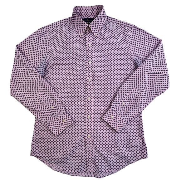 Polo Ralph Lauren Shirt Mens M Slim Fit Pink Geometric Floral Print Preppy - Picture 2 of 11